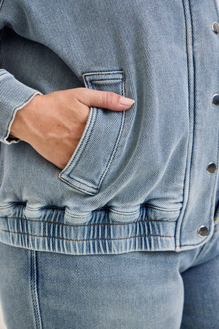 Judy Blue Knit Indigo Marty Bomber Jacket 7888