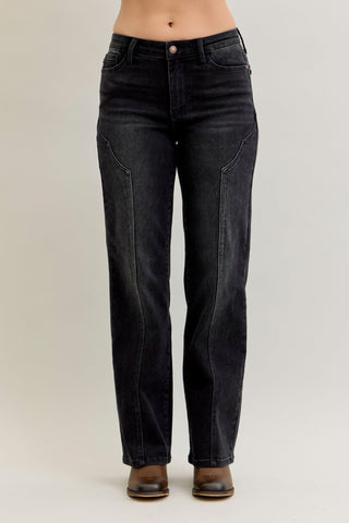 Judy Blue Mid Rise Western Seam Detail Black Straight Denim Jeans 881050