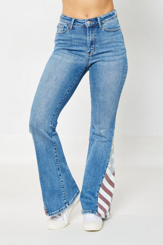 Judy Blue High Waist American Flag Print Flare Denim 88659-Jeans-Sunshine and Wine Boutique