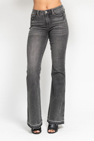 Judy Blue Mid Rise Tummy Control Washed Gray Release Hem Flare Denim Jeans 88880-Jeans-Sunshine and Wine Boutique