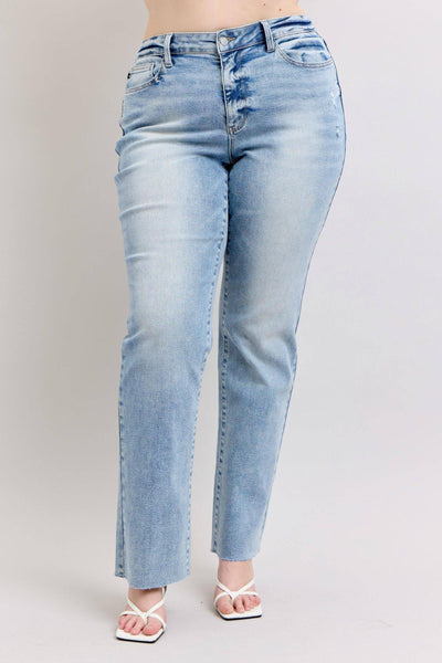 Judy Blue Mid Rise Light Wash Dad Denim Jeans 88926-Jeans-Sunshine and Wine Boutique