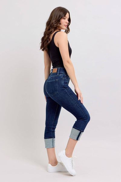 Judy Blue High Waist Double Button Capri Denim Jeans 72118-Jeans-Sunshine and Wine Boutique