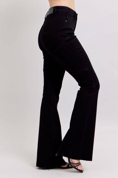 Judy Blue High Waist Star Back Seam Detail Black Flare Denim Jeans 88958-Jeans-Sunshine and Wine Boutique