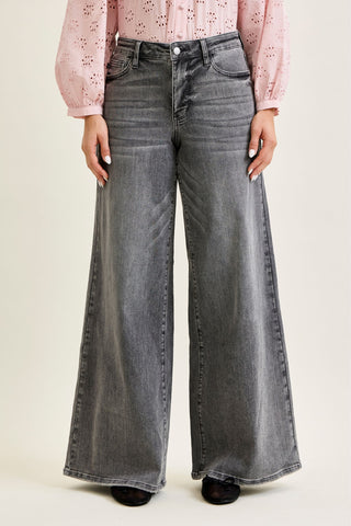 Judy Blue Mid Rise Gray Split Back Yoke Palazzo Denim Jeans 881134