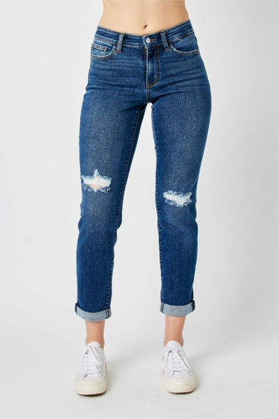 Judy Blue Mid Rise Destroy Slim Denim 82607-Jeans-Sunshine and Wine Boutique