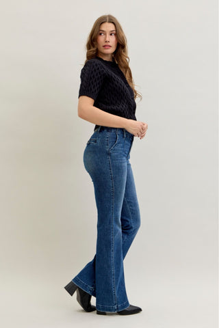 Judy Blue Mid Rise Tummy Control Trouser Welt Pockets Bootcut Denim Jeans 881052