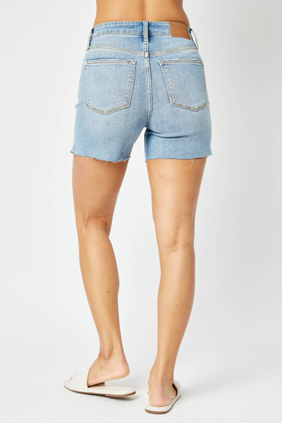 Judy Blue Mid Rise Cutt Off Denim Short 15251-Shorts-Sunshine and Wine Boutique