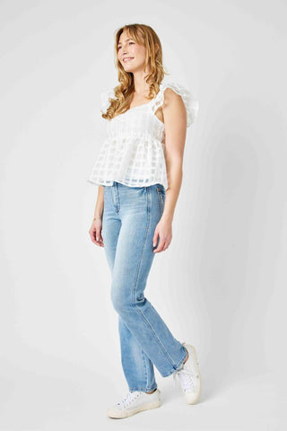 Judy Blue High Waist Tummy Control Contrast Wash Straight Denim Jeans 88794