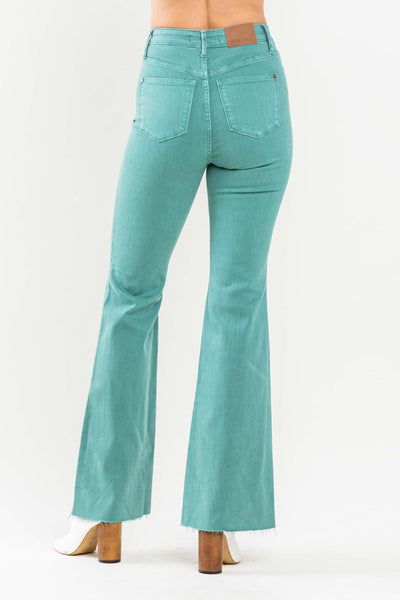 Judy Blue High Waist Tummy Control Garment Dyed Flare Denim 88804-Jeans-Sunshine and Wine Boutique