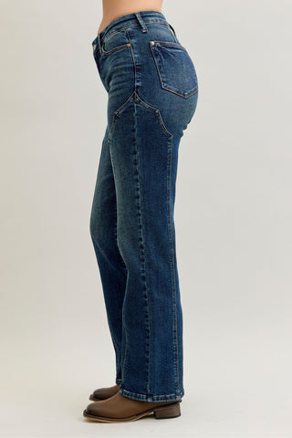 Judy Blue Mid Rise Western Seam Detail Straight Denim Jeans 881039