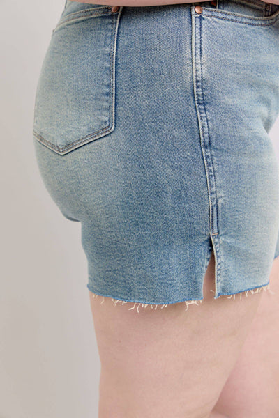 Judy Blue High Waist Vintage Wash Side Slit Denim Short 150296-Shorts-Sunshine and Wine Boutique