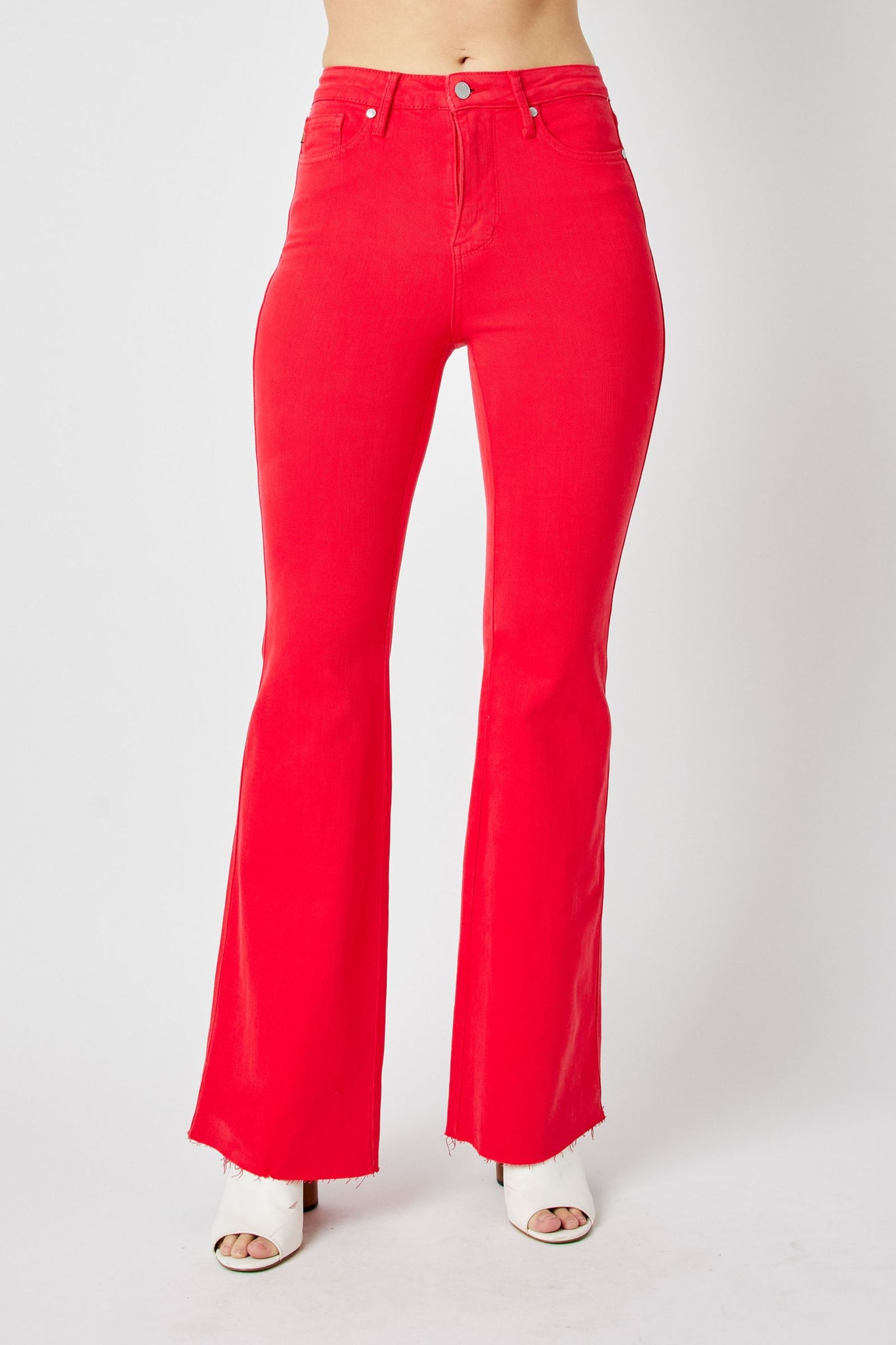 Judy Blue High Waist Tummy Control Garment Dyed Red Flare Denim 88833-Jeans-Sunshine and Wine Boutique