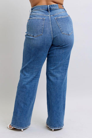 Judy Blue High Waist V-Front Vintage Wash Straight Denim Jeans 82623