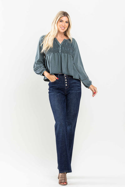 Judy Blue High Waist Button Fly Straight Denim 88598-Jeans-Sunshine and Wine Boutique