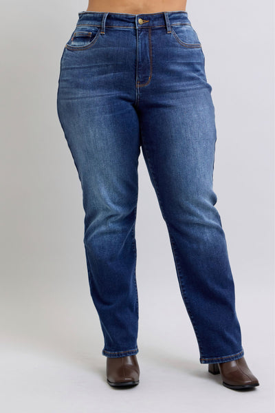 Judy Blue High Rise Vintage Wash Thermal Straight Denim Jeans 82631-Jeans-Sunshine and Wine Boutique