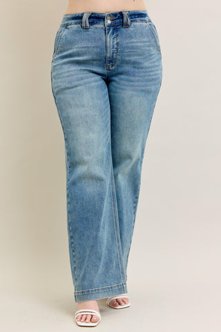 Judy Blue High Waist Double Button Wide Leg Denim Jeans 88942