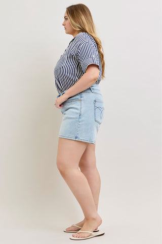 Judy Blue High Waist Fold-over Waistband Button Fly Slim Denim Short 150375