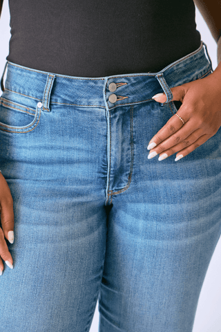 Judy Blue High Waist Tummy Control Double Button Flare Denim Jeans 881018 - Petite