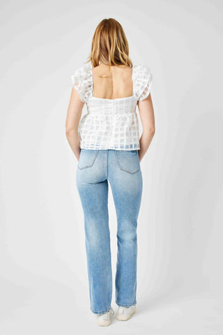 Judy Blue High Waist Tummy Control Contrast Wash Straight Denim Jeans 88794