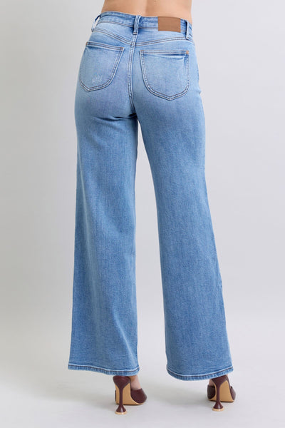 Judy Blue High Waist Vintage Wash Retro Wide Leg Denim Jeans 82625-Jeans-Sunshine and Wine Boutique