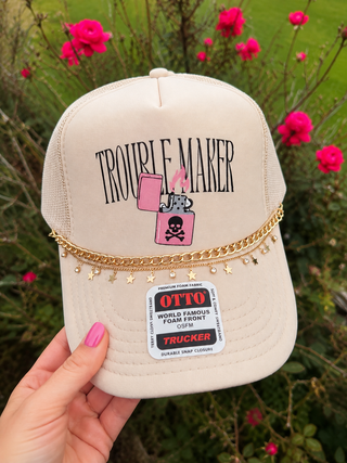 Southern Bliss Trouble Maker Khaki Otto Trucker Hat