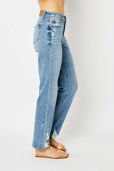 Judy Blue High Waist Heavy Destroy Straight Denim Jeans 82470-Jeans-Sunshine and Wine Boutique