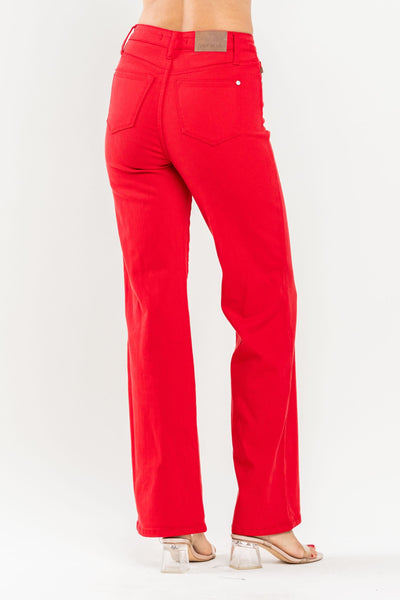Judy Blue High Waist Red Garment Dyed 90s Straight Denim 88693-Jeans-Sunshine and Wine Boutique