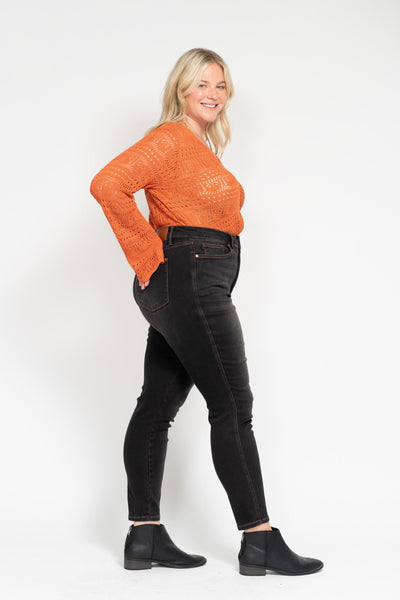 Judy Blue High Waist Tummy Control Black Wash & Contrast Thread Skinny 88768-Jeans-Sunshine and Wine Boutique