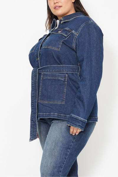 Judy Blue Mid Length Denim Utility Side Slit Jacket 7876-Jeans-Sunshine and Wine Boutique