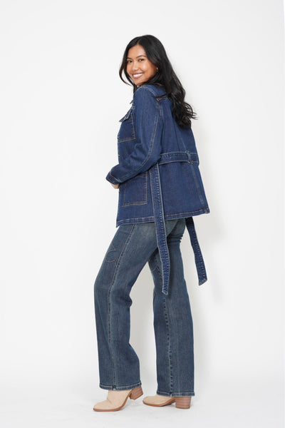 Judy Blue Mid Length Denim Utility Side Slit Jacket 7876-Jeans-Sunshine and Wine Boutique