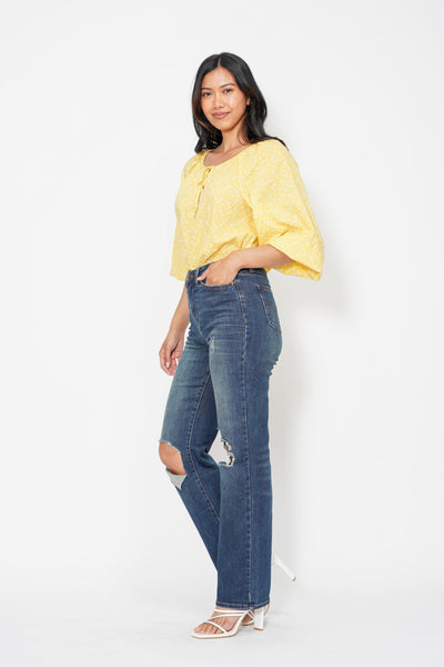 Judy Blue High Waist Knee Ripped Dad Denim 88680-Jeans-Sunshine and Wine Boutique