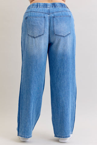 Judy Blue High Waist Wilhemina Elastic Waistband Drawstring & Side Panel Denim Jeans 881005