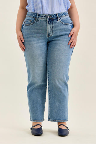 Judy Blue Mid Rise Tummy Control Vintage Wash Straight Denim Jeans 88943 - Petite