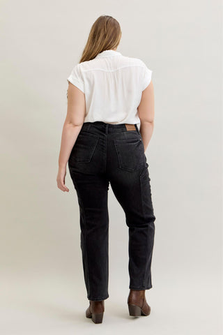 Judy Blue Mid Rise Western Seam Detail Black Straight Denim Jeans 881050