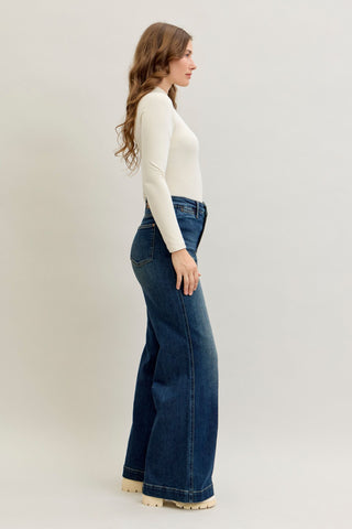 Judy Blue High Waist Front Welt Pockets Retro Wide Leg Denim Jeans 881023