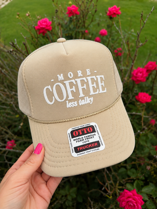 Southern Bliss More Coffee Less Talky Foam Lettering Khaki Otto Trucker Hat