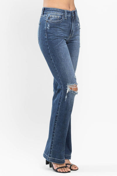 Judy Blue Mid Rise Hand Sand & Destroy Bootcut Denim 82541-Jeans-Sunshine and Wine Boutique