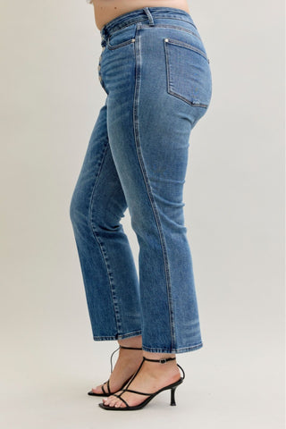 Judy Blue Mid Rise Rigid Magic Button Fly Slim Straight Denim Jeans 881011