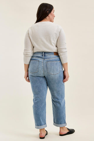 Judy Blue Mid Rise Billie Cuffed Boyfriend Denim Jeans 82753