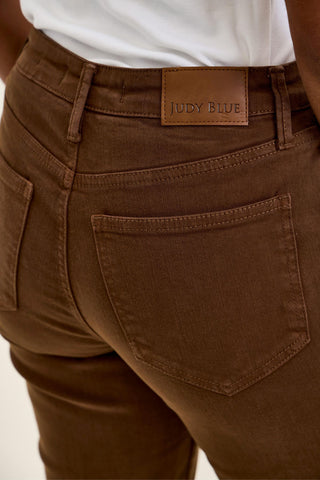 Judy Blue High Waist Aurora Weekender Garment Dyed Mahogany Slim Straight Jogger Denim Jeans 881196