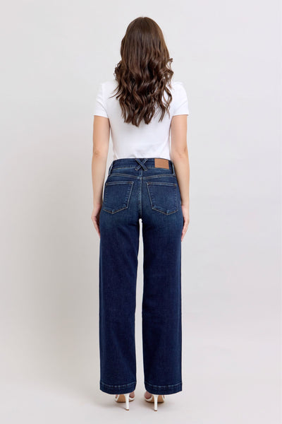 Judy Blue High Waist Double Button Wide Leg Denim Jeans 82642-Jeans-Sunshine and Wine Boutique