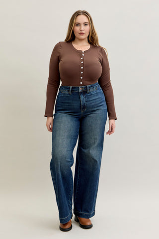 Judy Blue High Waist Front Welt Pockets Retro Wide Leg Denim Jeans 881023