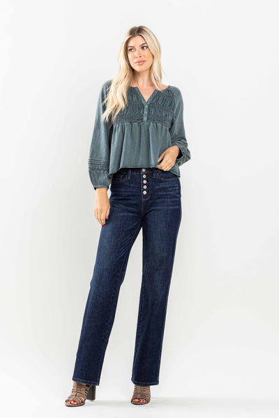 Judy Blue High Waist Button Fly Straight Denim 88598-Jeans-Sunshine and Wine Boutique