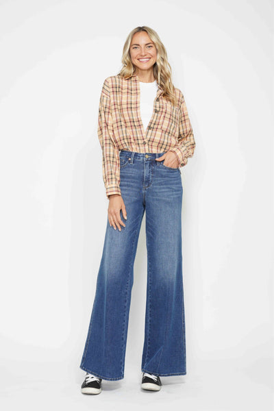 Judy Blue High Waist Tummy Control Retro Wide Leg Denim 88847-Jeans-Sunshine and Wine Boutique