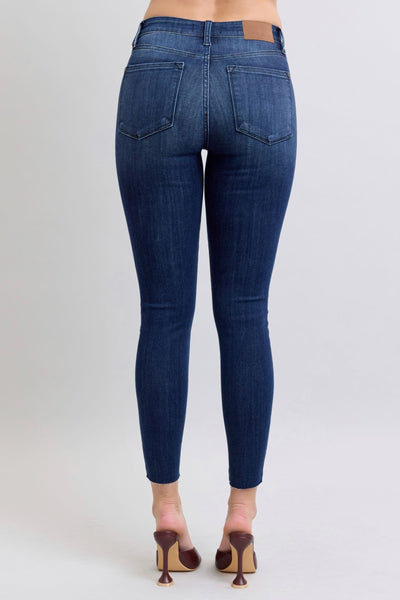 Judy Blue Mid Rise Raw Hem Skinny Denim Jeans 82628-Jeans-Sunshine and Wine Boutique