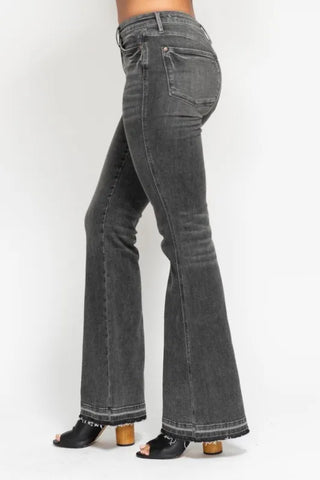 Judy Blue Full Size Mid Rise Tummy Control Washed Gray Release Hem Flare Jeans Plus Size