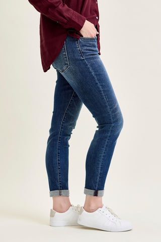Judy Blue Basic Mid Rise Cuffed Slim Denim Jeans 82428