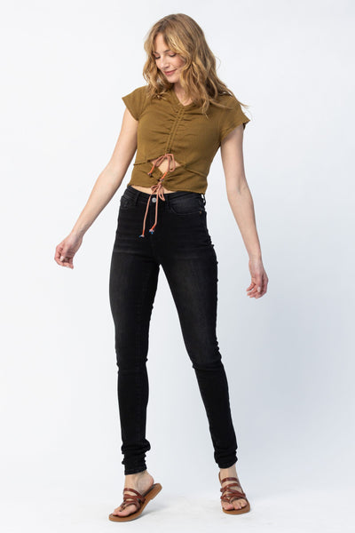 Judy Blue High Waist Un-cuffed Black Tall Skinny Denim Jeans 88450-Jeans-Sunshine and Wine Boutique