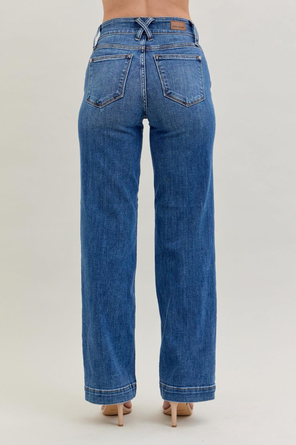Judy Blue High Waist Double Button Wide Leg Denim Jeans