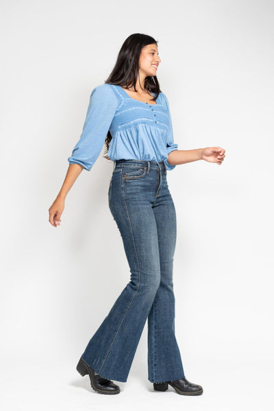 Judy Blue High Waist Tummy Control Shield Back Pocket Flare Denim Jeans 88882-Jeans-Sunshine and Wine Boutique